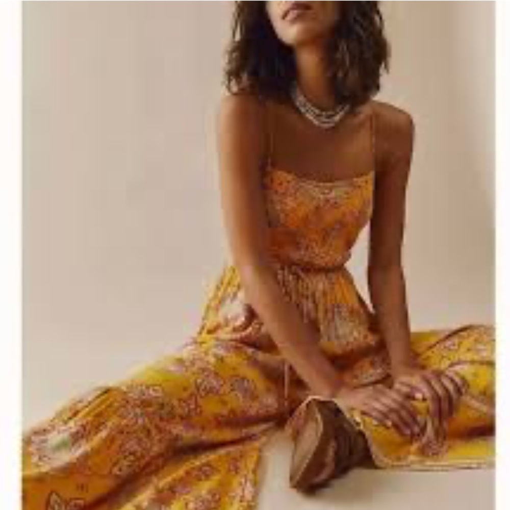 Free People Little Of Your Love Golden Jumpsuit Size XS
